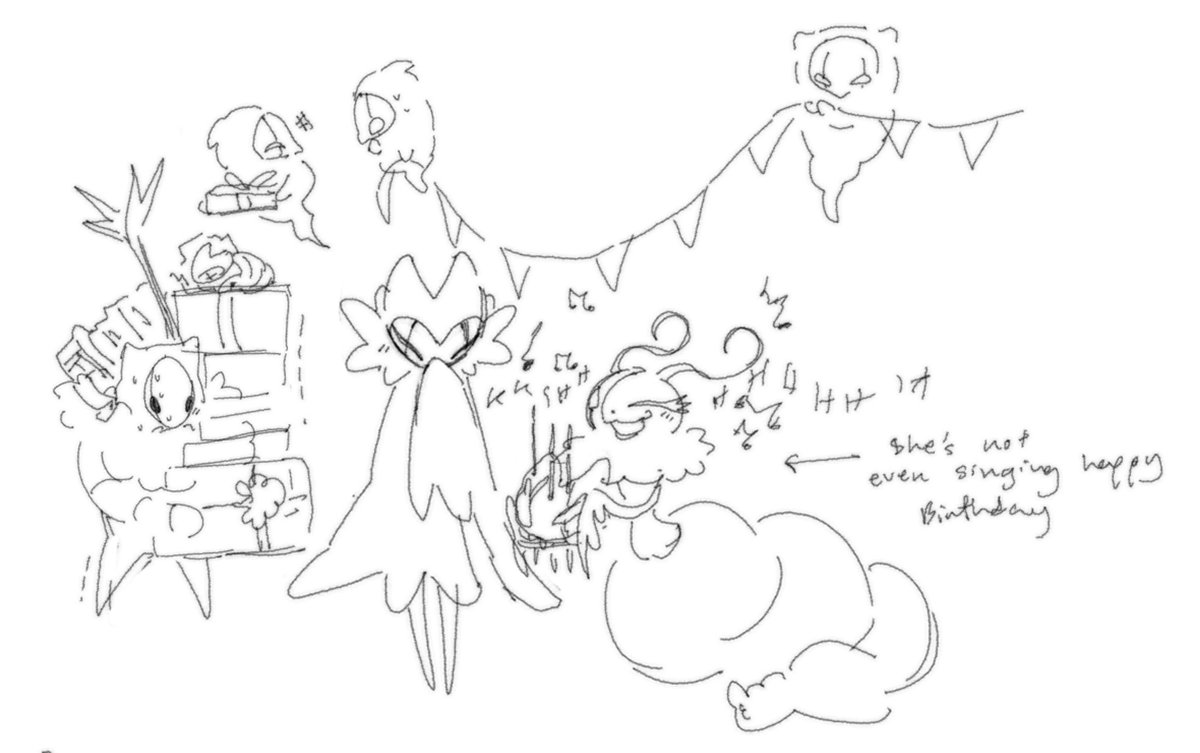 sakanandeyanen's tweet photo. messy doodles of grimm's birthday funeral but mostly because i think divine is cute  + funny https://t.co/kibjNeBoay