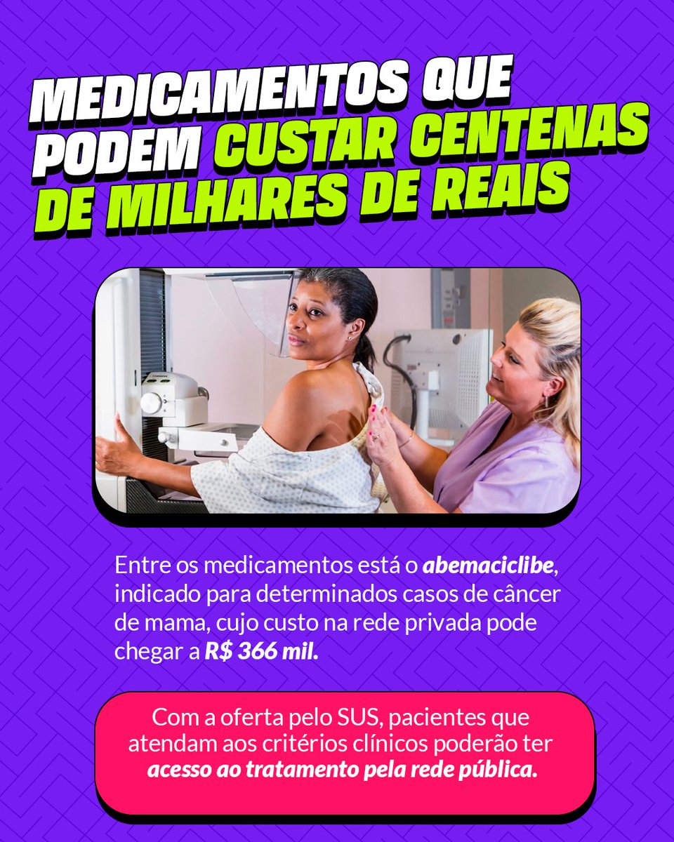 MulheresPT's tweet photo. Governo Lula amplia o acesso ao tratamento contra o câncer pelo SUS!
O Ministério da Saúde iniciou a oferta de nove novos medicamentos oncológicos, com 13 indicações de tratamento e previsão de beneficiar mais de 116 mil pessoas em todo o Brasil. https://t.co/Ze090tFId6