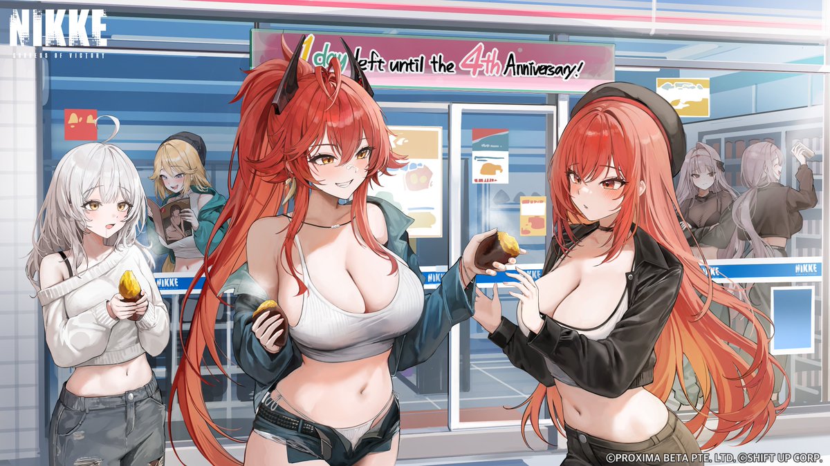 NIKKE_en's tweet photo. 【NIKKE 4th Anniversary Countdown】

1️⃣ day left until the #NIKKE4thAnniversary version update!

Let’s all get together again tomorrow, everyone!

Thank you to Lillly (@lillly____)​ for this illustration!

Commanders, thank you for being with us every step of the way!
To show our gratitude, we have sent Advanced Recruit Vouchers 🎁
Please check your in-game mail!