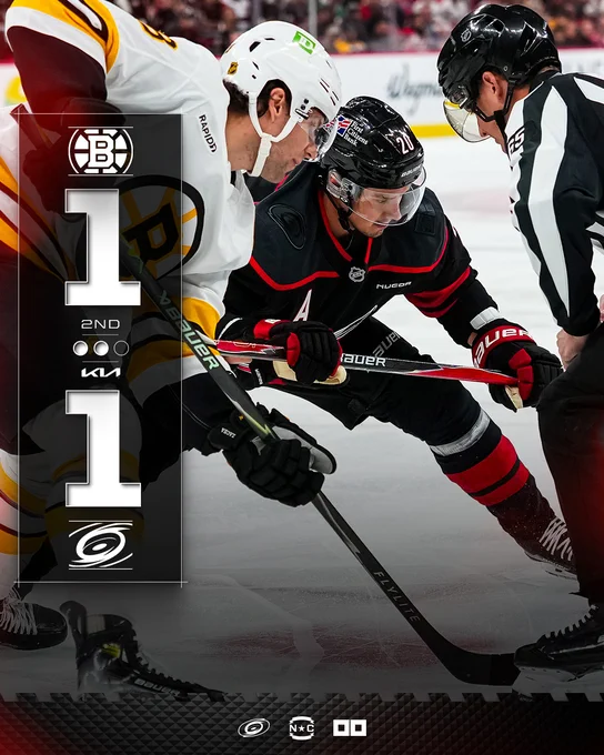 Canes and Bruins tied 1-1 at the end of the 2nd 