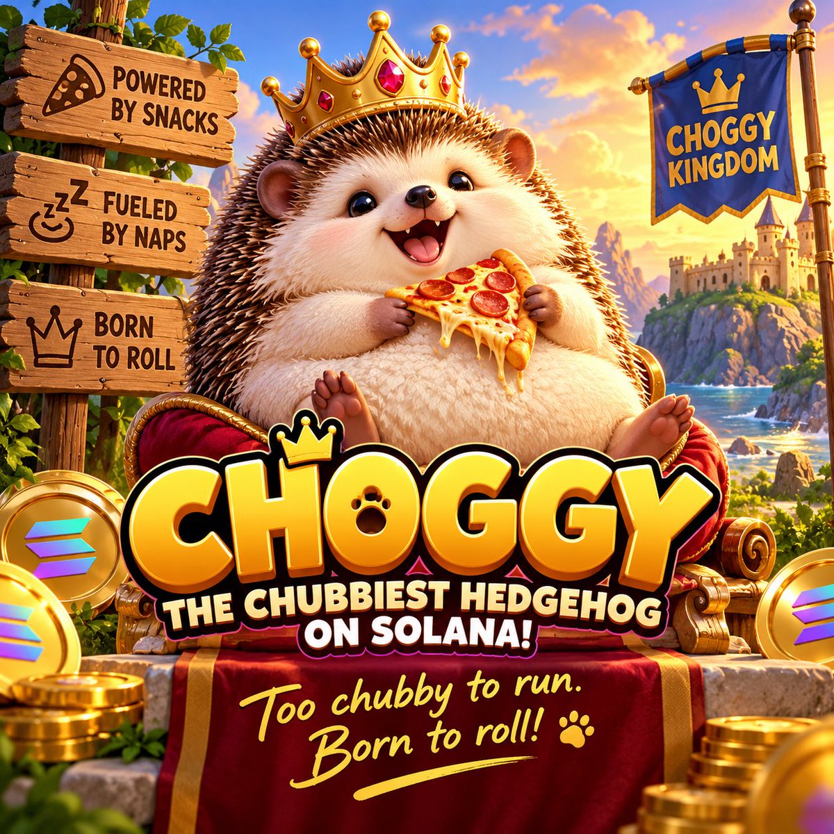 ChoggyHedgehog's tweet photo. 🦔👑 THE HEDGEHOG HAS ARRIVED!

Meet CHOGGY — the chubbiest hedgehog on Solana!

🍕 Powered by snacks
😴 Fueled by naps
👑 Born to roll

Too chubby to run. Born to roll!
The CHOGGY Kingdom is getting ready. 🚀
Follow us for memes, laughs &amp; good vibes! 💛
#CHOGGY #Solana #Memecoin https://t.co/XUUkOw3Rgj