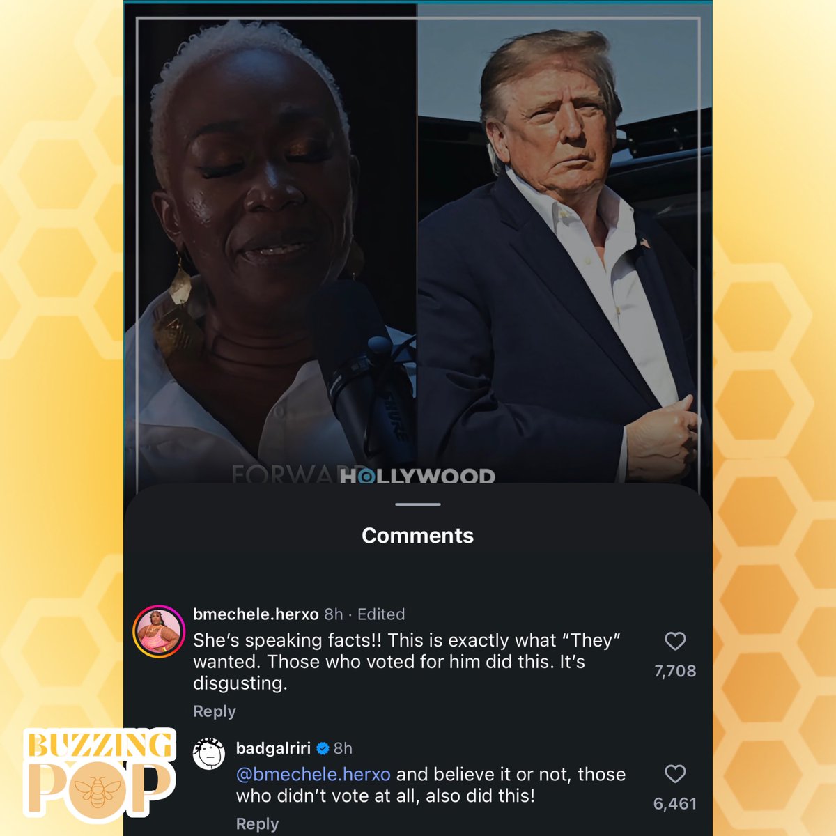 BuzzingPop's tweet photo. Rihanna blames non-voters for Trump’s second-term win in response to Joy Reid’s claim that he is ‘What America Deserves’: 

“and believe it or not, those who didn’t vote at all, also did this!” https://t.co/viQD732U67