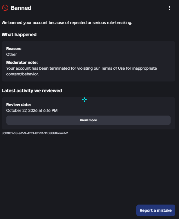 nath_1010101's tweet photo. @RoUtilityNews @Roblox @MyUsernamesThis no proof just termination, happened to me and a few friends (and a couple of people on twitter) today for this reason https://t.co/VYX418zVK7