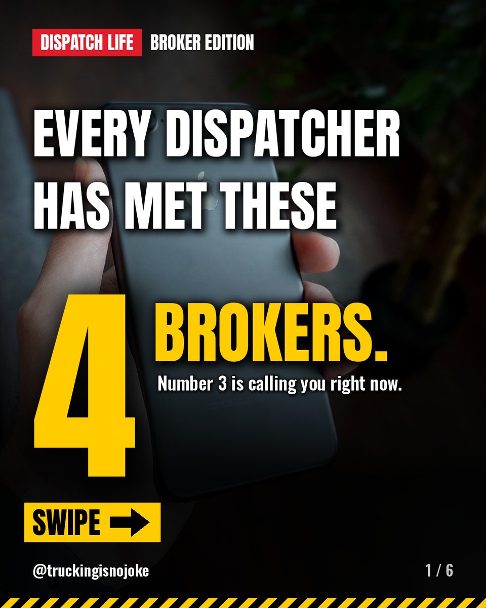 truckingnojoke's tweet photo. Every dispatcher has met these 4 brokers. Number 3 is calling you right now. ๐ Which one called you today? #TruckingIsNoJoke #Dispatcher #FreightBroker https://t.co/SicuKLvw3T