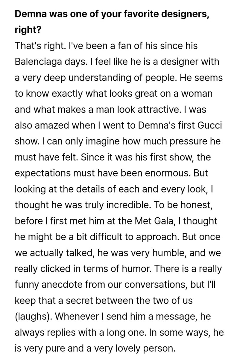 nnglog's tweet photo. “Whenever I send him a message, he always replies with a long one. In some ways, he is very pure and a very lovely person.”

Demna must be very fond of Ning to be that attentive 🤍 https://t.co/rKqtDqKsFe