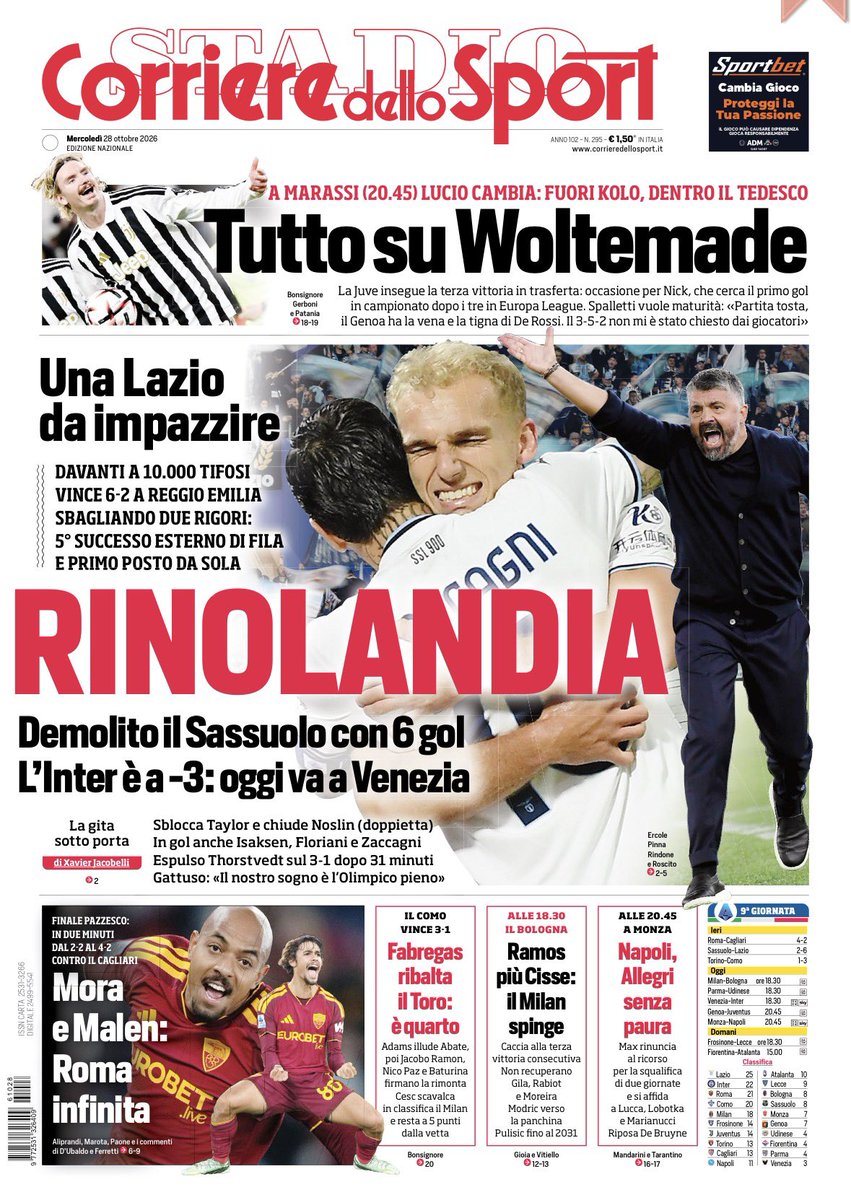 Guillaumemp's tweet photo. Les Unes des quotidiens sportifs italiens ce mercredi 🗞️ https://t.co/KekNcEZTdx