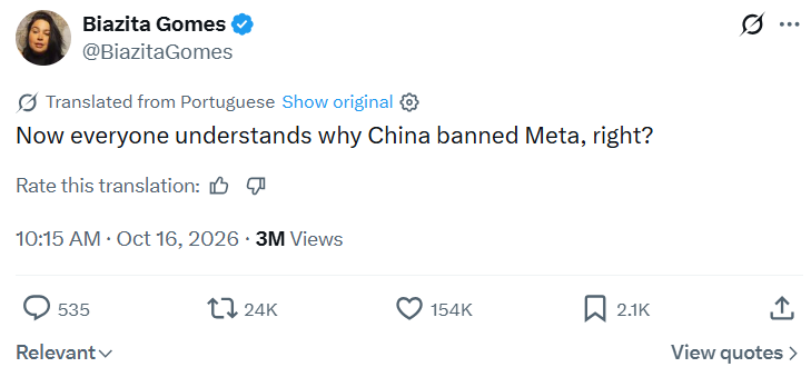Kongtoo08's tweet photo. 巴西人只知道中国封杀Meta、推特、youtube等美系社交平台，却不知道事件的起因是什么 
 
事件的起因跟2009年7月5日的新疆恐怖袭击有关  

当时在新疆策划恐怖袭击的组织者，利用Meta和推特指挥新疆的恐怖分子制造恐怖袭击  

中国平定恐怖袭击后，要求Meta、推特等美系社交平台交出恐袭组织者的数据  Meta、推特等美系社交平台以维护用户隐私为由，拒绝提交策划者和组织者的数据  这事成了中国封锁封杀Meta、推特、youtube等美系社交平台的理由  

美系社交平台被中国封杀后，对中国市场念念不忘，想回到中国市场，但中国有以下要求：  
1.必须在中国建立数据中心  
2.必须遵守中国的法律，禁止传播反共反华内容  
3. 中国必须必须掌握审核权  
因美系社交平台无法满足中国设立的3个要求，中国不允许他们在中国运营，继续封杀  

中国当年封杀美系社交平台，美国的盟友没少骂中国破坏网络自由，中国国内也有不少人骂中国政府的做法是破坏自由。互联网防火墙的教授方滨兴，在中国政府封杀美系社交平台后，没少被中国网民骂  但是嘛，2013年情况出现了转机  2013年斯诺登事件，斯诺登爆料苹果、谷歌、微软等美国科技巨头给美国CIA开后门，方便CIA监听其他国家的领导人，尤其是美国的盟友  

曾经骂中国破坏网络自由的美国盟友，瞬间成小丑，因为他们发现，自己是CIA重点监听的目标，如果继续骂中国破坏互联网自由，很容易被中国人笑话  

自此之后，美国的盟友不再骂中国破坏网络自由，相反，美国的盟友暗中学习中国如何修建互联网防火墙  中国人看了斯诺登的爆料，对中国封锁封杀Meta、推特、youtube等美系社交平台的做法，开始意识到——互联网世界的国境线是存在的。自此，中国人开始理性看待中国政府封杀美系社交平台的做法  再者，中国封杀美系社交平台的时候，恰好是中国本土互联网产业起步阶段，百度、阿里巴巴、腾讯等中国互联网公司，在2009年前后，就像刚学会走路的小孩，实力根本没法和Meta、推特、YouTube等美系社交平台相比  
中国正愁如何保护本土互联网企业的发展，结果美系社交平台拒绝提交恐怖分子的数据给中国，给中国封杀美系社交平台提供绝佳理由  
在互联网防火墙的保护下，中国的互联网企业能安全度过起步阶段，现在的中国互联网企业，已经发展到具备和美国互联网平台分厅抗衡的实力

感谢 @3596675596com 科普
果然外网还是可以看到一些有意思的观点的