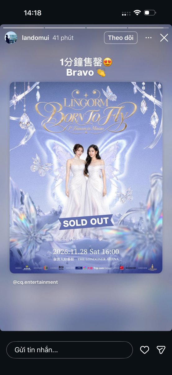 BellaS2Tae's tweet photo. Đại diện của CQ cho biết vé Fancon của LingOrm ở Macau đã sold out trong vòng 1 phút 🫠🫠🫠

#LingOrm #หลิงออม https://t.co/psfir009e3