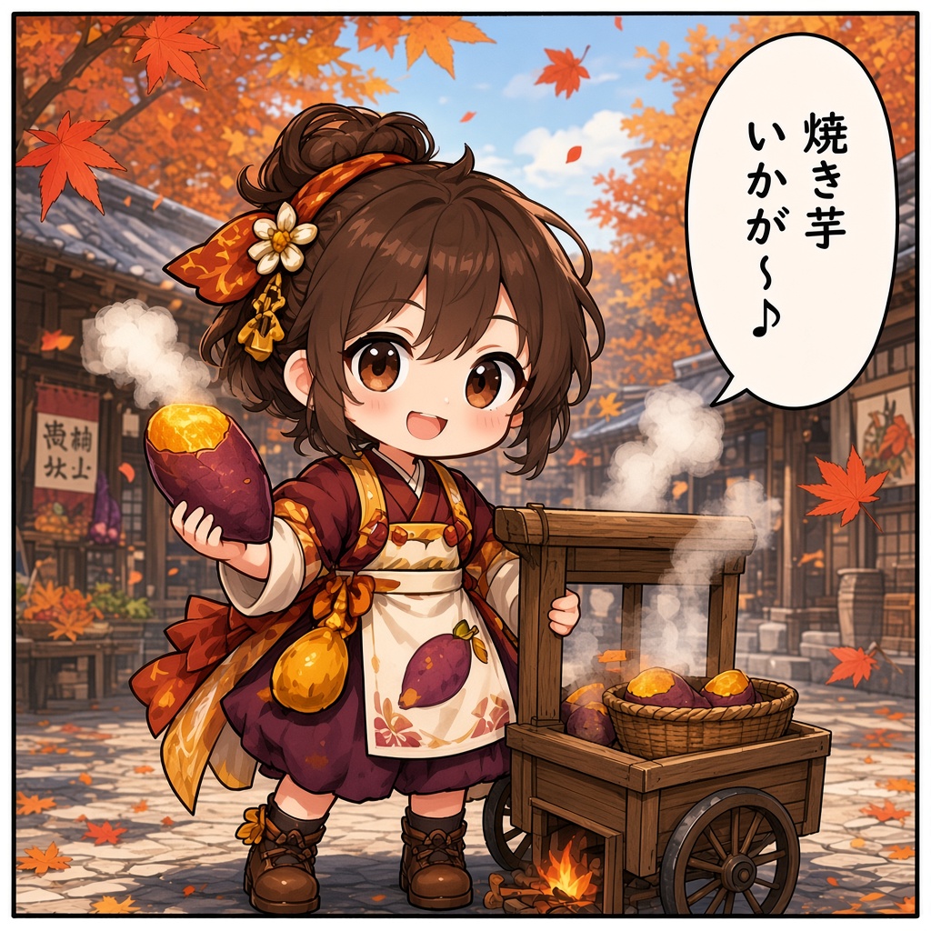 elementus_game's tweet photo. 【エレメンタス四コマ】ひとつくれ！🍠
雷神トール、焼き芋屋さんにやって来る。

#エレメンタス四コマ劇場 #エレメンタス https://t.co/oMTYJcGOxY