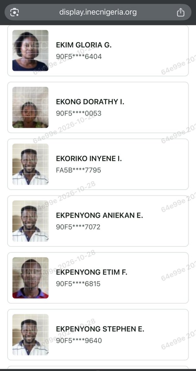 sweetsixtien's tweet photo. DUPLICATES ON INEC 2027 REGISTER

📍Orogun 1 ward, Ughelli North, Delta state Uku

See the SAME PHOTO with different names appearing more than 10x for one person. And more than 6x for the lady. SYSTEMIC RIGGING by INEC for APC 😡

The more we check, the more we see! https://t.co/zvjb5hrh1c