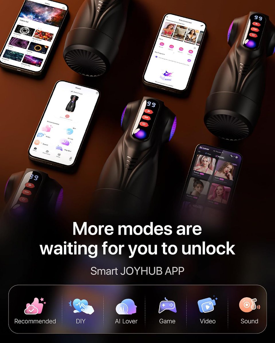ChloeMarie3g's tweet photo. A smart stroker that pairs with the JOYHUB app — 9 suction and 9 vibration levels, 3 swappable sleeves, and an AI Lover plus video, sound and game sync so every session is different. Contact Us  ：https://t.co/fQJXLm0rJX https://t.co/EfQvJMXabG