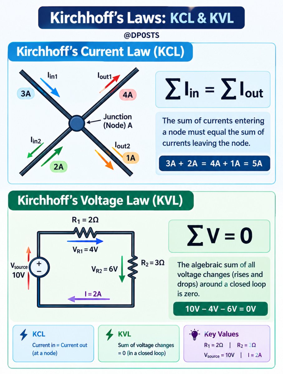 DP0STS's tweet photo. Kirchhoff’s Laws: KCL &amp; KVL https://t.co/v2hwOJuL2I