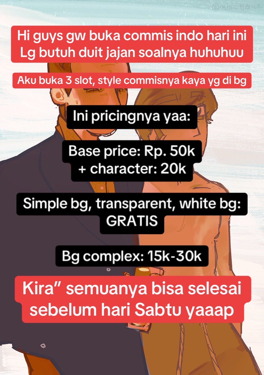 Miscttake's tweet photo. HIIII EMERGENCY COMMISSIONS R OPEN… 
INDO ONLY!!! 🇮🇩🇮🇩🇮🇩🇮🇩🇮🇩🇮🇩🇮🇩🇮🇩
Open until (3/3) slots are filled 

buka komis guyssss comeeeee https://t.co/Q7fBDsBeBx