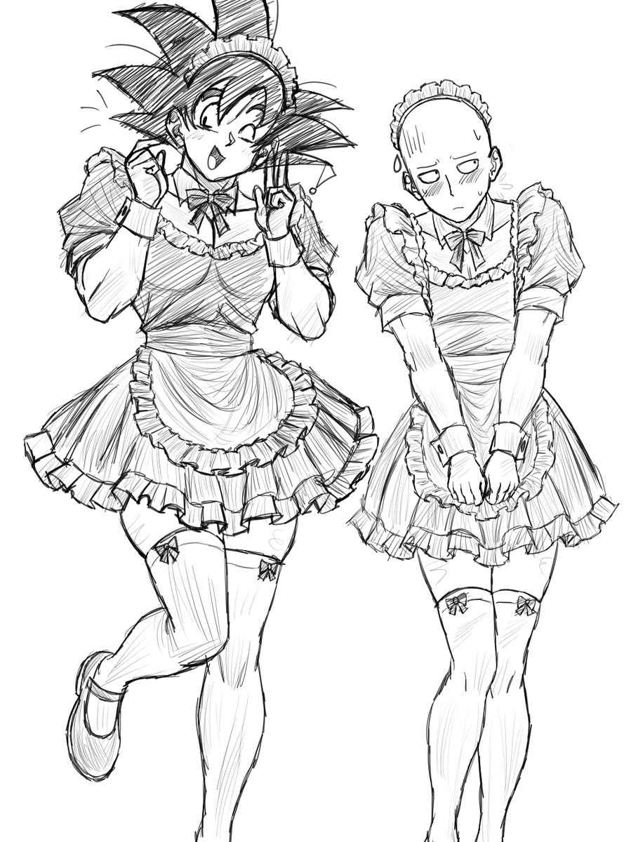 T0AZUKU's tweet photo. Saitama and Goku wearing maid dresses 🌷🌷🌷 https://t.co/1JEPA4B8dW