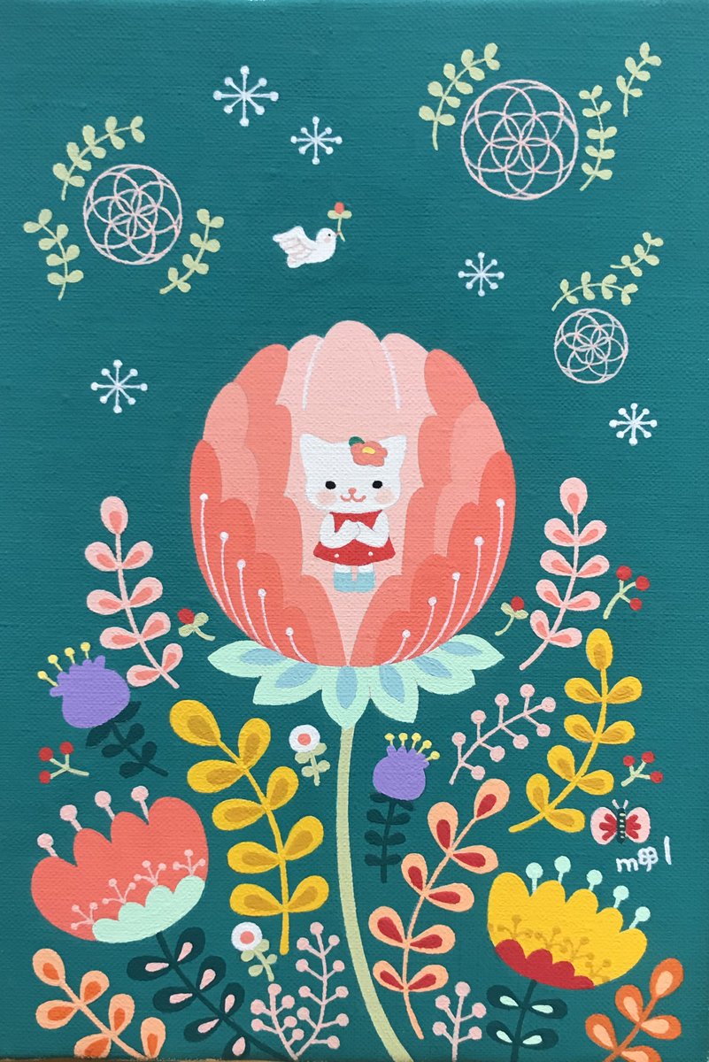 milsakai's tweet photo. シード・オブ・ライフ　いのちの種✨
キャンバスにアクリルガッシュ🎨

よい一日を♪

＃絵　#猫 https://t.co/9go9sPCOpL