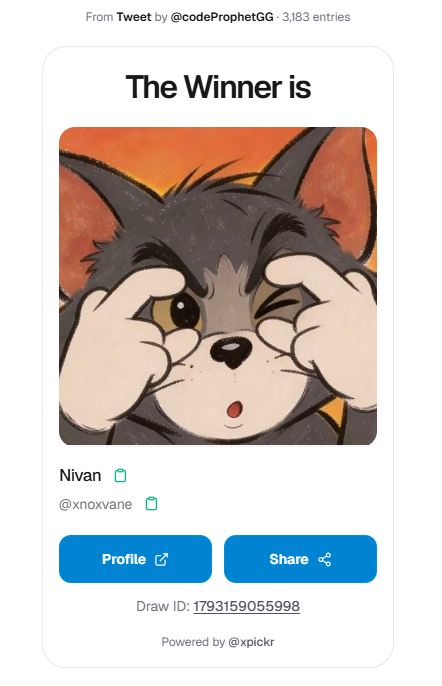 codeProphetGG's tweet photo. 🎁Congratulations to the TWO $100 winners:

- @BoietMoier3901 
- @xnoxvane 

https://t.co/b9HRFGYi6a https://t.co/T6WE4tDaua
