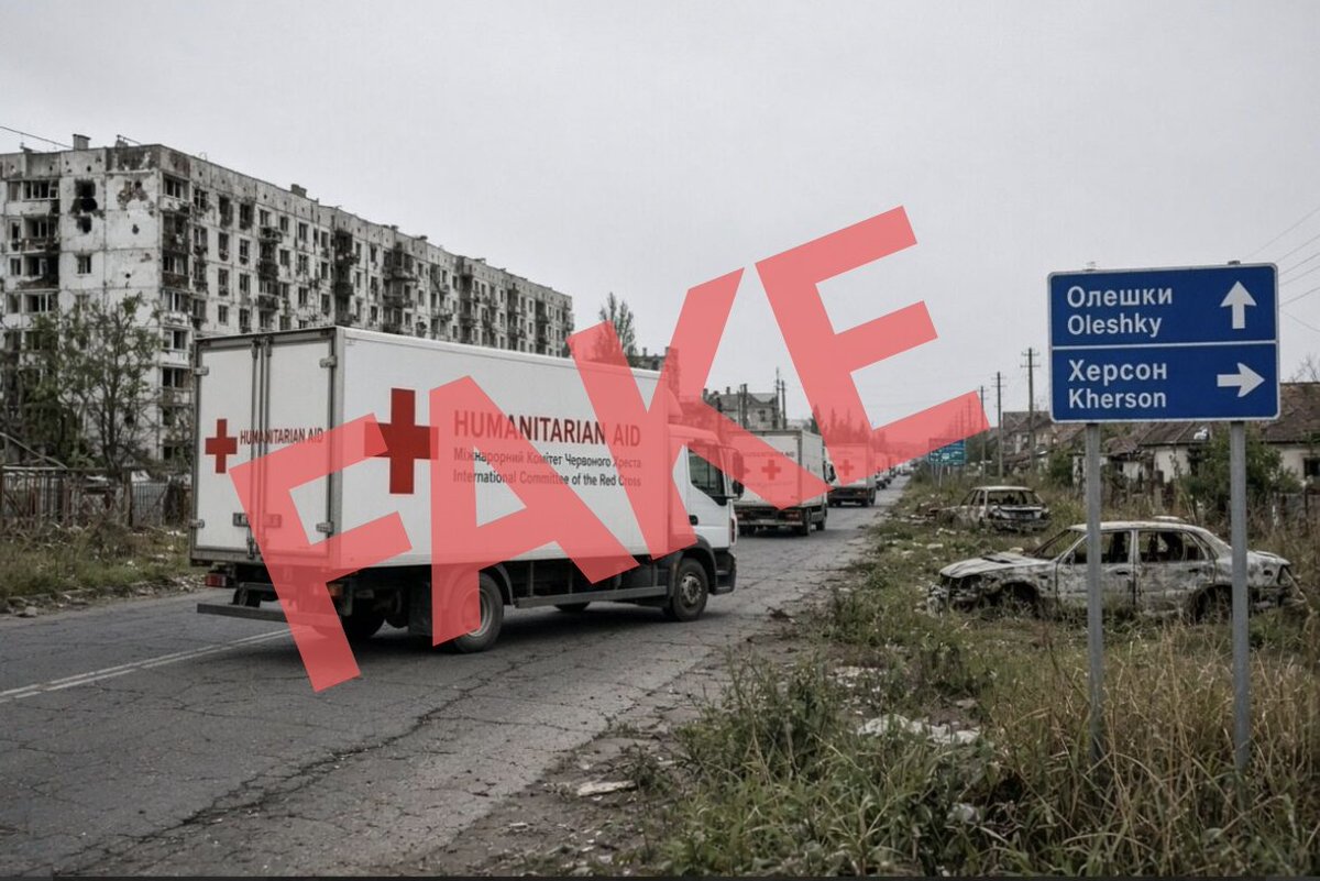 mfphhh's tweet photo. Desinfo über Melanias Oleschky-Deal

Notorische Fake-Medien aus dem far-right Umfeld wie der "Santa Monica Observer" verbreiteten fabrizierte Bilder eines angeblichen Rotkreuz- Konvojs in Oleschky.
Eine krasse Täuschung, die aber Trump-Angänger beeinflussen kann.
1/3 https://t.co/T0HTQvJ55C