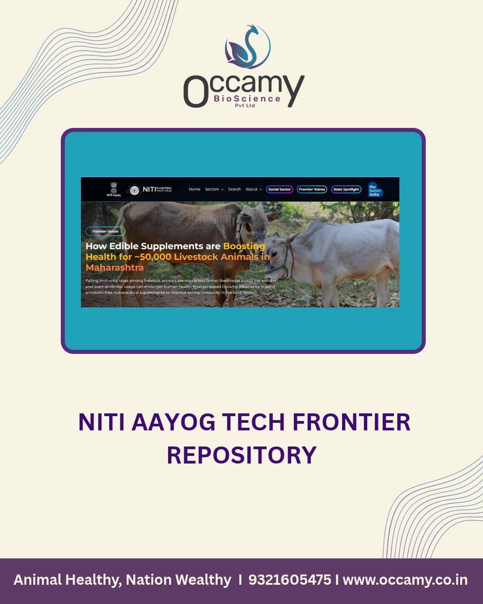 occamy_nutra's tweet photo. Occamy’s #innovation reaches wider #platforms!
Featured on @NITIAayog  Frontier Tech Repository and @thebetterindia  main Instagram page, highlighting our work.
Grateful to @wep_community and @annaroy9 ma’am for connecting us with this #opportunity! https://t.co/qN2MW5HKms