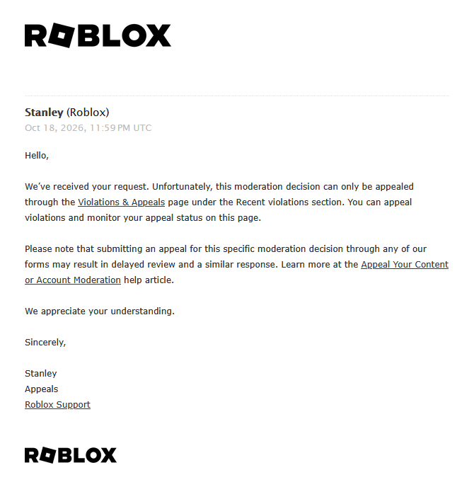 Cryso349's tweet photo. Update on my ROBLOX ban... It gets interesting.

Recently, I found out that one of my old friends (We have NOT spoken in over 3 years) has been banned for enforcement, which is common nowadays.

But they also got banned due to being linked to the same account I was linked to.. 

They were linked to Ch****, On the same day I was banned, AND the same exact time.

Mind you, this person is in a whole different continent, as they reside in South America while I reside in North America.

We did NOT log into each others accounts, and we're both confused on how we even ended up in this situation.

I really have no idea how we both got connected to the same account, as this is beyond frustrating. This proves that ROBLOX's AI really went on a banning spree, as they banned my whole email due to this, as well as the person in a different continent.

Please show them support, as they Made a YouTube video regarding this (It'll be in replies), as well as their screenshot of the ban (It's in French)

If you are an affiliate for ROBLOX, or you're a notable player, please send my message to the team, as me & many others are struggling with the appeal system as well as false ban linkages like these.

His Account: Healty_X
His Ban ID: 3KdtGdTUna84Xz7okkXaW9UWIEv

My Account: Crysoviak
My Ban ID: 3KdtGdWxpWsXqQCNTvUTpwkMGEt

#Roblox #Appealdenied #Enforcementban #Banwave
@Roblox_RTC @Roblox @RobloxCreators @nicktornow @kaufman_matt