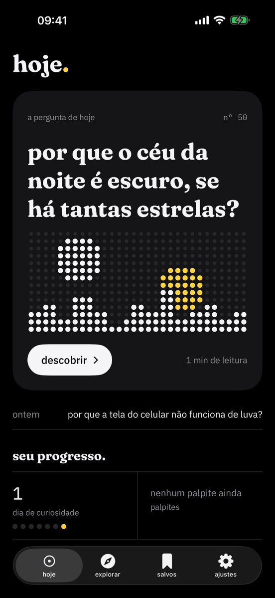 joaoac_'s tweet photo. to construindo um app e percebi que ainda não tinha falado direito dele por aqui

é um app pra quem gosta de aprender coisas novas.

todo dia, um fato curioso e uma explicação curta pra descobrir algo que você provavelmente nunca tinha parado pra pensar. https://t.co/0SmK7zmDoU