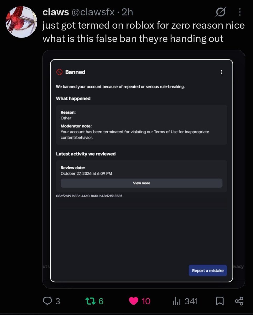 914pantherDavid's tweet photo. Just Some Proof That This Is False Bans, Leading Up To This Day. @RoUtilityNews  @Roblox @KreekCraft  More Screenshots In Comments,  And I Hope these people get there Accounts Back aswell.  I Have to do Arbitration/Midr. https://t.co/iMgZ4bQ258