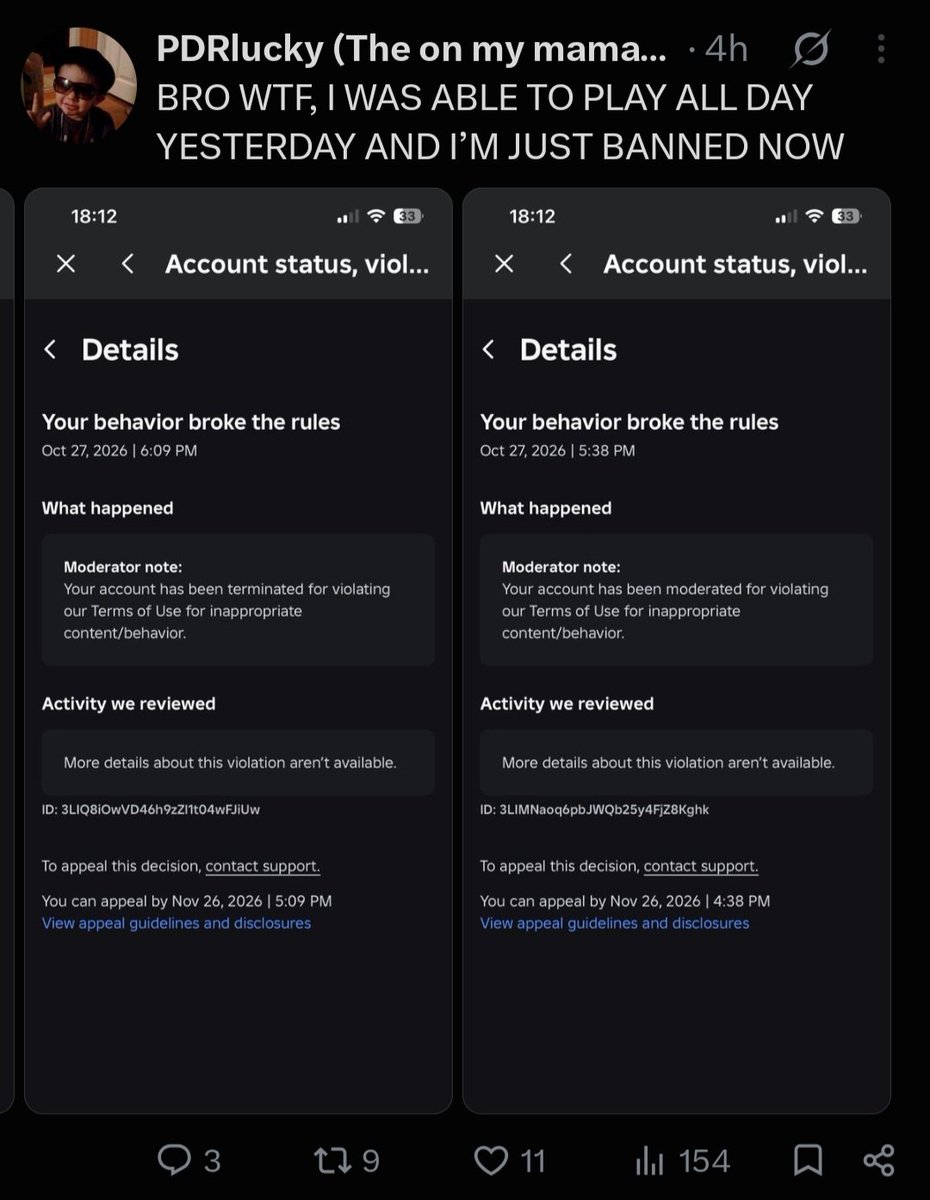 914pantherDavid's tweet photo. Just Some Proof That This Is False Bans, Leading Up To This Day. @RoUtilityNews  @Roblox @KreekCraft  More Screenshots In Comments,  And I Hope these people get there Accounts Back aswell.  I Have to do Arbitration/Midr. https://t.co/iMgZ4bQ258