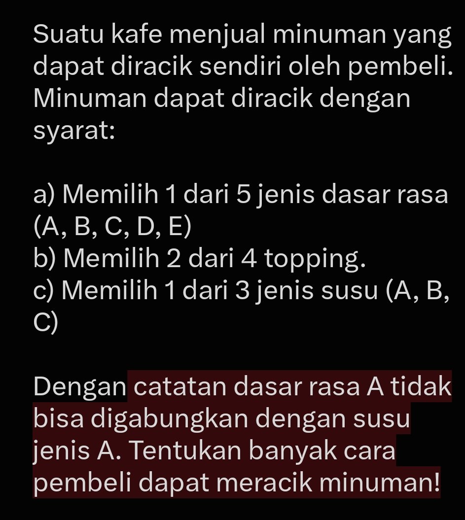 imunogoblin's tweet photo. SOAL TKA MTK WAJIB "KAFE"
BAB: KOMBINASI https://t.co/ODMYiEyuzo