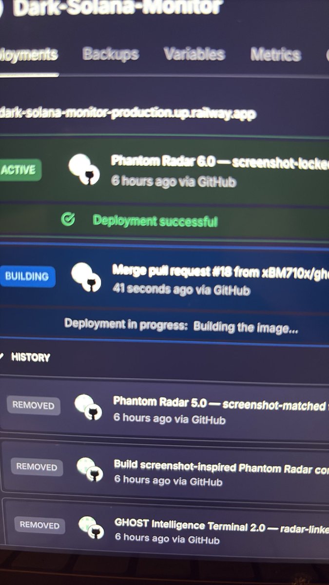 xBM710x's tweet photo. 👻 $GNS | GHOST AI UPDATE 🚀
Another evolution is underway…

🧠 Stage 7: Learning Memory
⚡ Tracks predictions &amp; outcomes

📊 Learns from wins AND mistakes

🔮 Integrated into GHOST Mission Control
Currently building on Railway🔧
THE GHOST NEVER SLEEPS. 👻💜 https://t.co/VnXPW2S2SJ