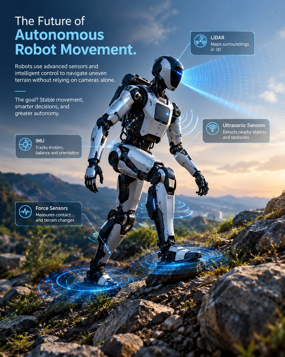 Robotics_Signal's tweet photo. 🤖 The Future of Autonomous Robot Movement.

Robots use advanced sensors and intelligent control to navigate uneven terrain without relying on cameras alone.

The goal? Stable movement, smarter decisions, and greater autonomy.

#AutonomousRobots #Robotics #RoboticsResearch #AI https://t.co/cmTewew6uv