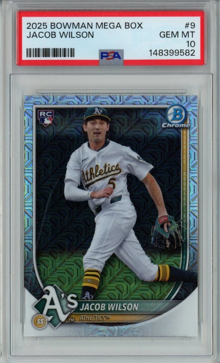 ACCardVault's tweet photo. 2025 Bowman Chrome Mega Box 🔥
Jacob Wilson #9 ROOKIE CARD ⚾️
PSA 10 GEM MT 💎
$45 Buy Now OR Best Offer

🔗 https://t.co/z92NiY2iyS https://t.co/TCEUtNRFiH