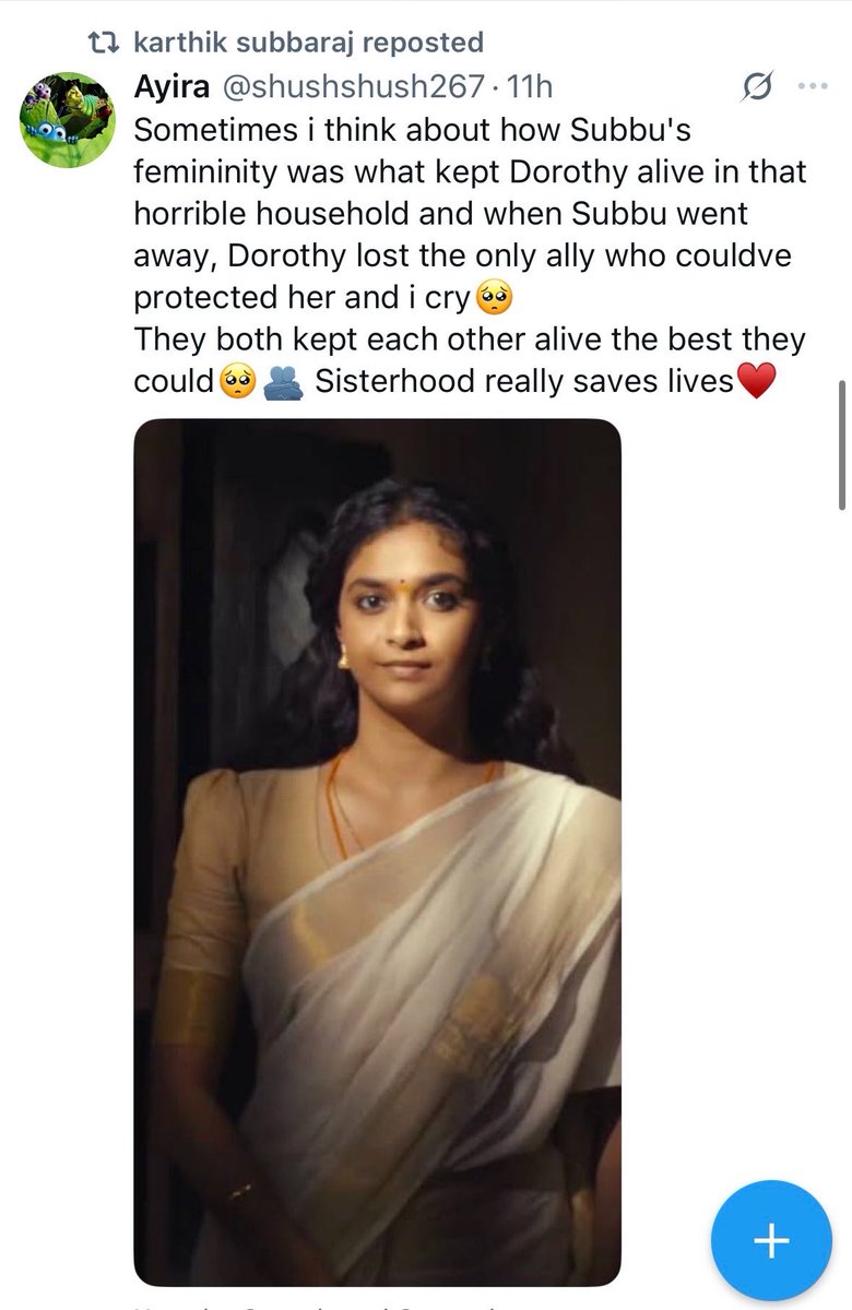 shushshush267's tweet photo. As a fan, when you see your heartfelt emotions for the art reach the creators, it  warms the heart in the best way possible ♥️ 
Dorothy is a queen who will continue to collect more &amp; more love and more &amp; more laurels👑 Tons of love to @karthiksubbaraj @Sananth__ @iam_rishikanth https://t.co/qQj8Y0AWxt