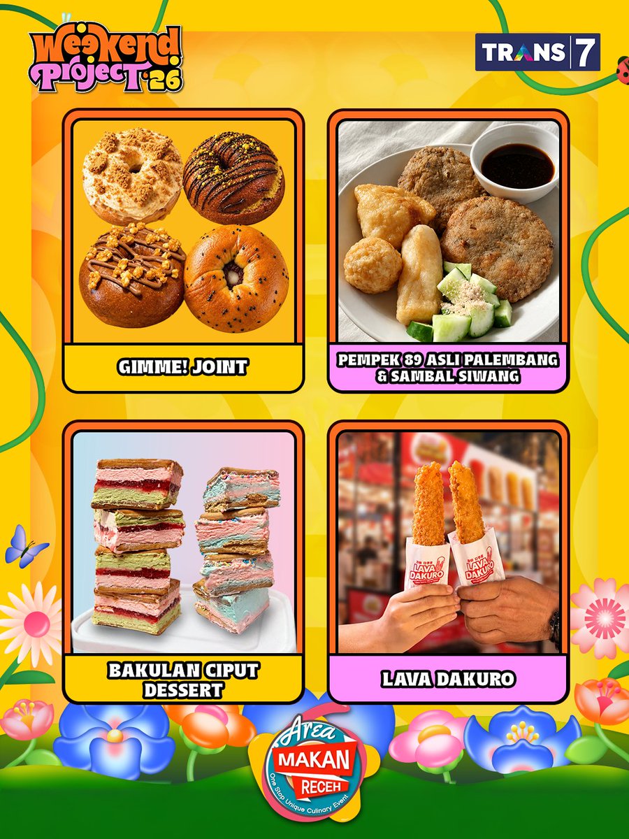 TRANS7's tweet photo. Ini dia nih yang paling ditunggu di #WeekendProject2026 π Apalagi kalau bukan Area Makan Receh siap manjain lidah dan perut kalian. Be prepare guys!!π₯ππ§π¦ https://t.co/SjbCRvfTEL
