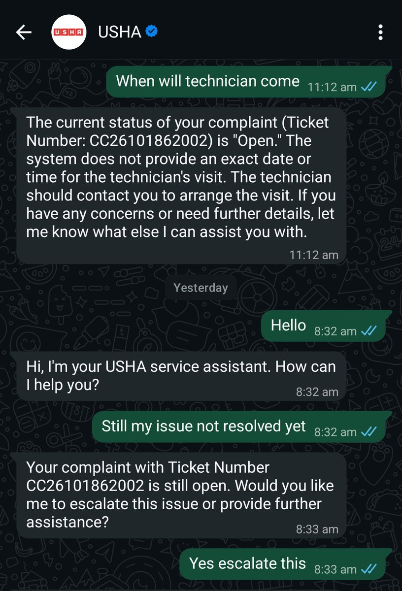 v_dinesh89265's tweet photo. @UshaIntl Complaint CC26101862002: Air fryer repair pending since Oct 20, 2026. No technician visit/call despite daily follow-ups and false assurances. Resolve immediately! #USHA #ConsumerRights https://t.co/y3DQO6u2tw