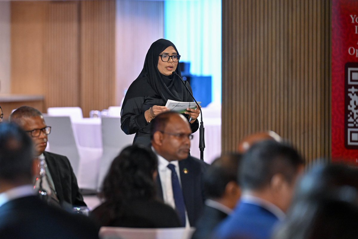 presidencymv's tweet photo. His Excellency President Dr @MMuizzu attends the opening ceremony of the China-Maldives Investment Cooperation Forum, held alongside the Maldives Expo 2026. The forum brings together business communities from both countries to explore investment opportunities and strengthen commercial ties.