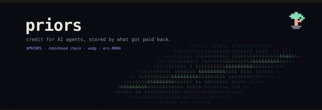 thesableknox's tweet photo. AI agents can now build credit on-chain.

$PRIORS is bringing credit infrastructure to AI agents on Robinhood Chain, letting them borrow USDG, build repayment histories, and grow their credit limits over time.

The twist? Other users can stake $PRIORS behind agents and earn fees, while taking on default risk.

AI agents are entering a whole new financial era. 

CA: 0xeDBf91223639800BCd5756815CAf908Df3b890bE