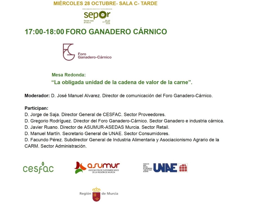 cesfac's tweet photo. Hoy nuestro director general, Jorge de Saja, participará en una mesa redonda del @FGCarnico en #SEPOR2026, en Lorca.

CESFAC aportará la perspectiva de la industria de la alimentación animal.

📅 17:00 h | Sala C https://t.co/RZENbipvWc