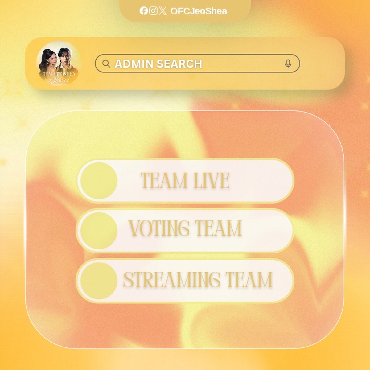 OFCJeoShea's tweet photo. 𝐀𝐃𝐌𝐈𝐍 𝐒𝐄𝐀𝐑𝐂𝐇 🔍 

JEOSHEA OFFICIAL  is officially opening doors for new admins and core team members. We are looking for passionate individuals to help us run things behind the scene. Whether you are an editor, streamer, or a social media handler—we need 𝐘𝐎𝐔 on our team. 

📧 Send us a message today to apply. Let’s make wonDEERful things together! 🦌💛

#JeoShea | #JeoOng #SheaValerio