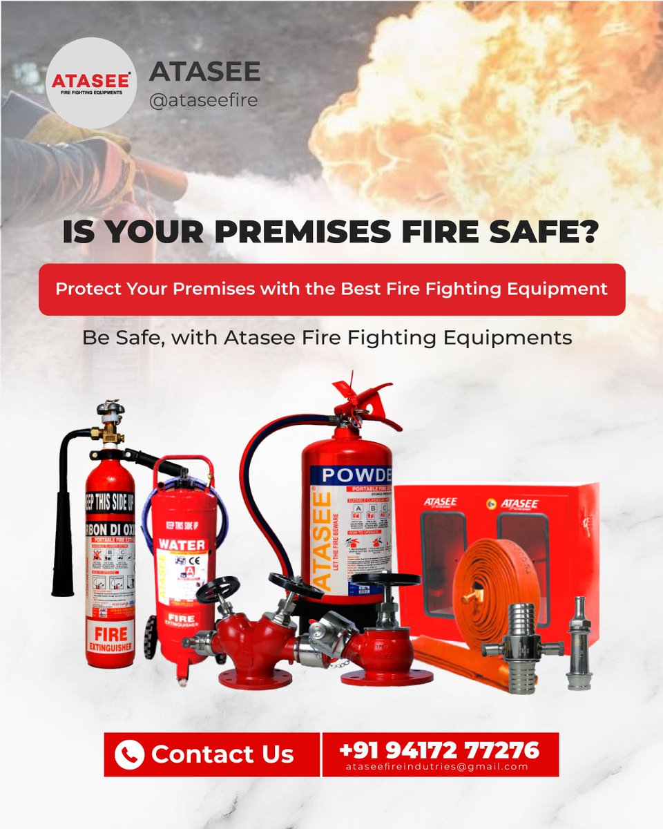 atassefire's tweet photo. Is your premises fire-safe? Protect your people and property with reliable fire extinguishers and firefighting equipment.
#atasee #firesafety #fireprotection https://t.co/zMPFy3isc2