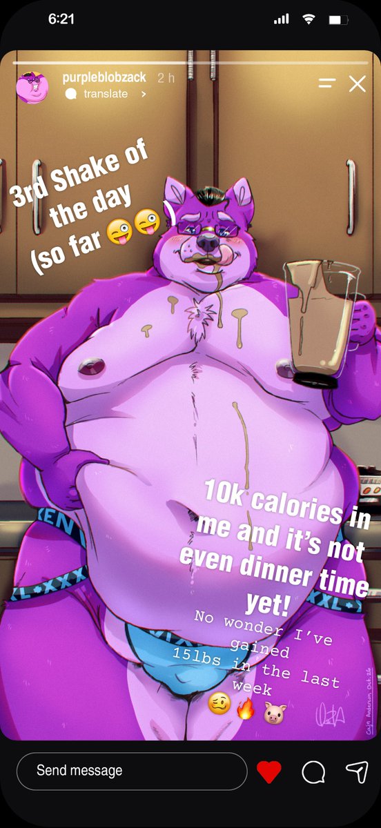CajinAnderson's tweet photo. This big purple wolf is blowing up in many sense of the term! Both on social media (...and around his waistline 👀💦) I think his appetite is growing as much as his fanbase!... Wonder if he'll post again today...🥵  

Commission for @/apurplewolf.bsky.social https://t.co/vDF3nPx1bq