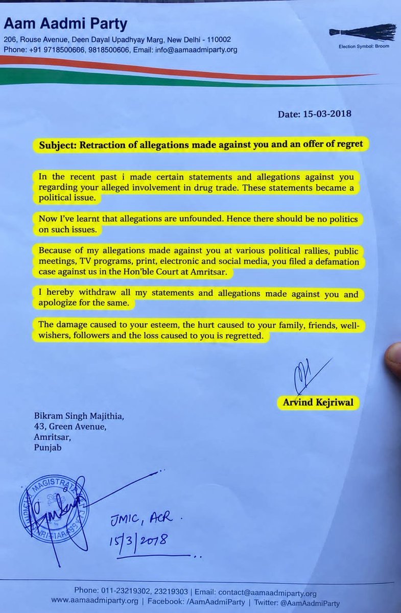 GCMovementOrg's tweet photo. Kejriwal wrote sorry letter to Bikram Singh manjithia in 2018.

And election coming near new things are coming up. https://t.co/SikKuEOGf2