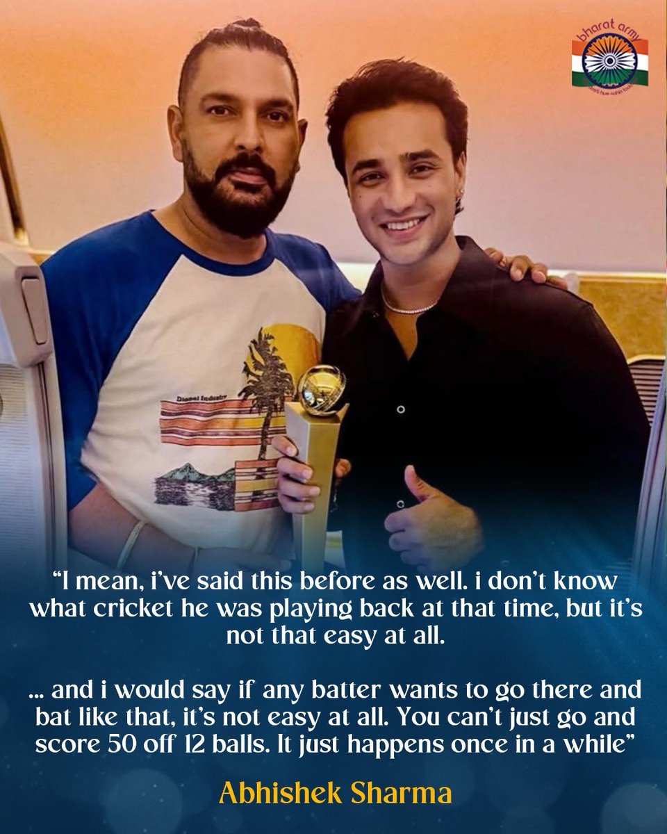 thebharatarmy's tweet photo. Abhishek Sharma opens up about Yuvraj Singh's tweet joking that he still can't score a fifty off 12 balls.🇮🇳 https://t.co/REBbdSEr7D