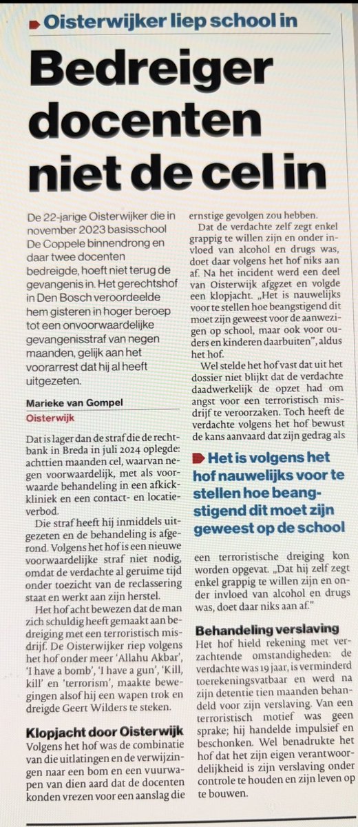 geertwilderspvv's tweet photo. De Oisterwijker riep onder meer 'Allahu Akbar', 'I have a bomb', 'I have a gun', 'Kill, kill' en 'terrorism', maakte bewegingen alsof hij een wapen trok en dreigde Geert Wilders te steken. https://t.co/XoVmXjkJGk