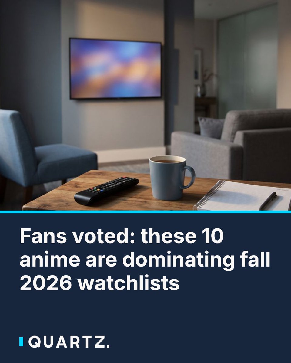 qz's tweet photo. Fans voted: these 10 anime are dominating fall 2026 watchlists
A poll of 7,601 anime fans reveals a lopsided field — Cyberpunk: Edgerunners 2 and The Apothecary Diaries Season 3 together claimed nearly a third of all vote
#CyberpunkEdgerunners2 #ApothecaryDiaries #Fall2026Anime https://t.co/3DepnvflPe