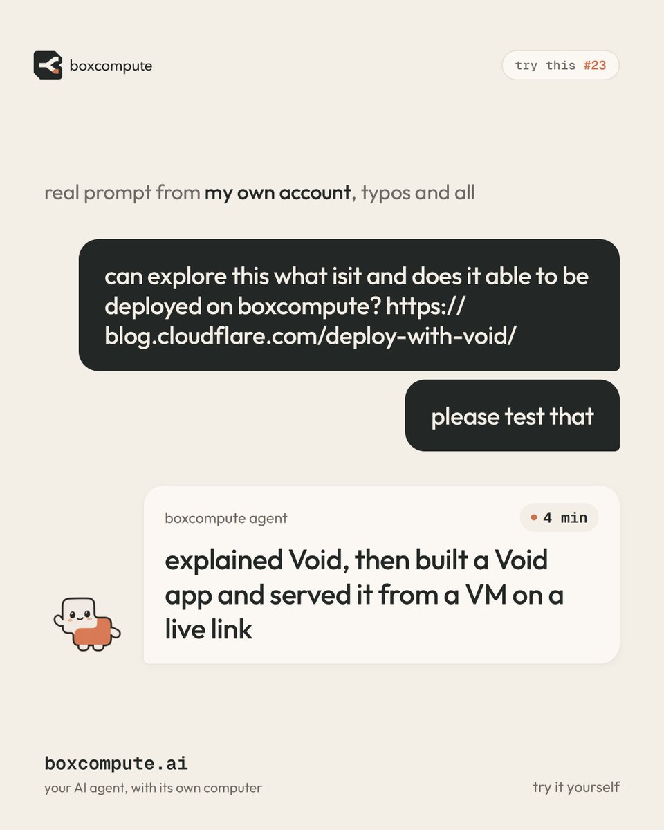 farhanhelmycode's tweet photo. ada framework baru keluar? check dalam 4 minit 🧪

"can explore this what isit and does it able to be deployed on boxcompute? https://t.co/x50RHC1Kus"
"please test that"

→ dia explain apa tu Void, lepas tu buat app Void dan serve dari VM kat live link (4 min) https://t.co/j1YmMHPCR9