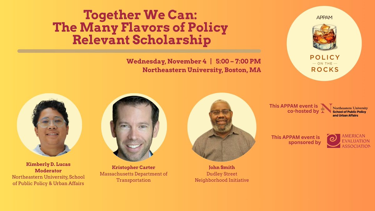 APPAM_DC's tweet photo. Join us for Together We Can: The Many Flavors of Policy-Relevant Scholarship, a special Policy on the Rocks event exploring policy relevance through the perspectives of a policymaker &amp; a community leader who have collaborated with academics. Register: https://t.co/77nUagiJJ4 https://t.co/v0BdbOfAPA