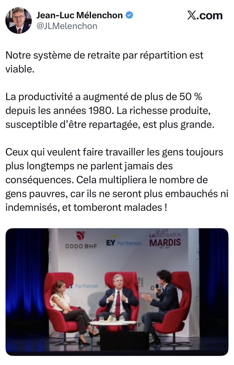 MaeldeCalan's tweet photo. ➡️ Les retraites représentent le quart de toutes nos dépenses publiques : il sera impossible de réduire les déficits sans travailler plus longtemps. 

➡️ Sur cette question comme sur toutes les questions économiques @MLP_officiel et @JLMelenchon ont exactement le même programme : démagogie, irresponsabilité, et à la fin faillite.