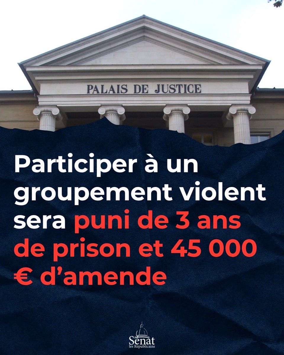 lesRep_Senat's tweet photo. « Vous cassez, vous payez ! »

Le Sénat adopte le projet de loi Casseurs-payeurs, renforcé par les sénateurs LR de nombreuses mesures sécuritaires pour durcir la réponse aux violences. https://t.co/es3yFluEaQ