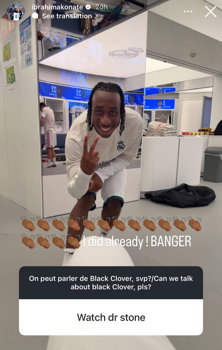 SeputarMadrid's tweet photo. Melalui Instagram Story nya Ibrahima Konaté lagi buka question box tentang anime khususnya Black Clover. 😄📲 https://t.co/hmlmwMtEZt