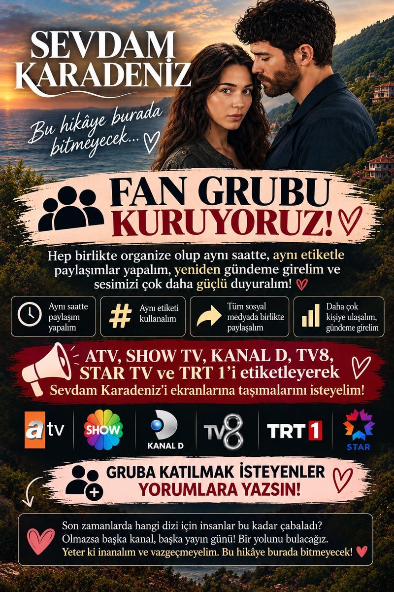cagan_leyamm's tweet photo. Dizimize 2ci bir şans verin kanalı deyişin günü deyişin ve görün dizi nasıl izleniyor 

SevdamKaraDeniz Devam Etsin

sesimizi duyun artık

♦️Bolca Rt yapalım herkes görsün!

@atvcomtr @ShowTV @KanalD @trt1 @startv https://t.co/pYIzJ2HPC5