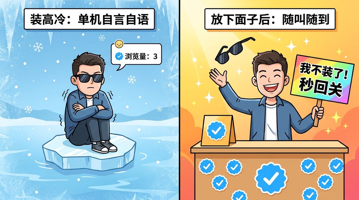lixf888's tweet photo. 观察了一圈，X上装高冷的基本都在单机自言自语，放下面子到处串门的早就千粉起飞了。

我不装了，高冷不了一点。路过的朋友评论区挥个手混个脸熟，全天手动秒回关，主打一个随叫随到。

#互关必回 #蓝V浇友 #互关互赞 #蓝朋友 https://t.co/J72YbRffak